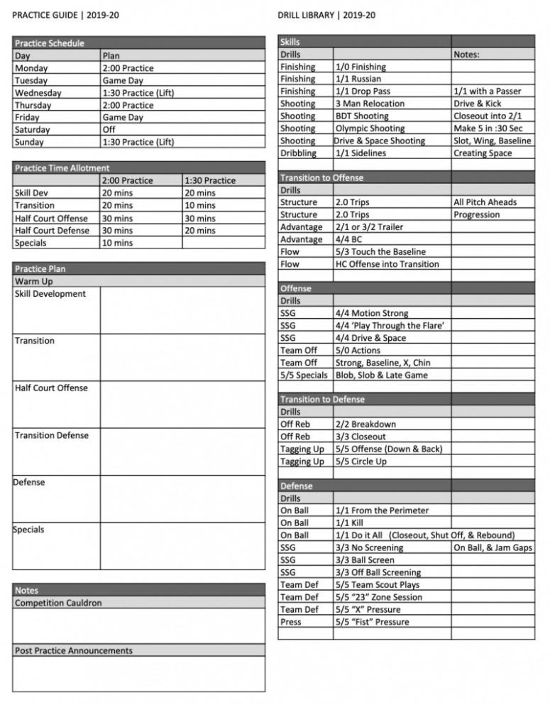 Basketball Practice Schedule Template