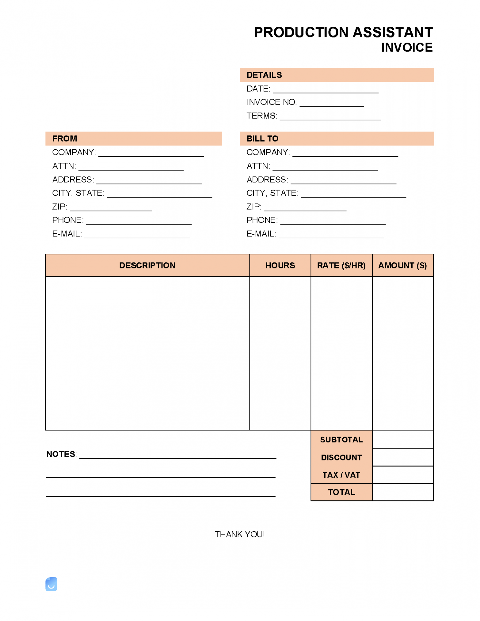 Editable Production Assistant Invoice Template 