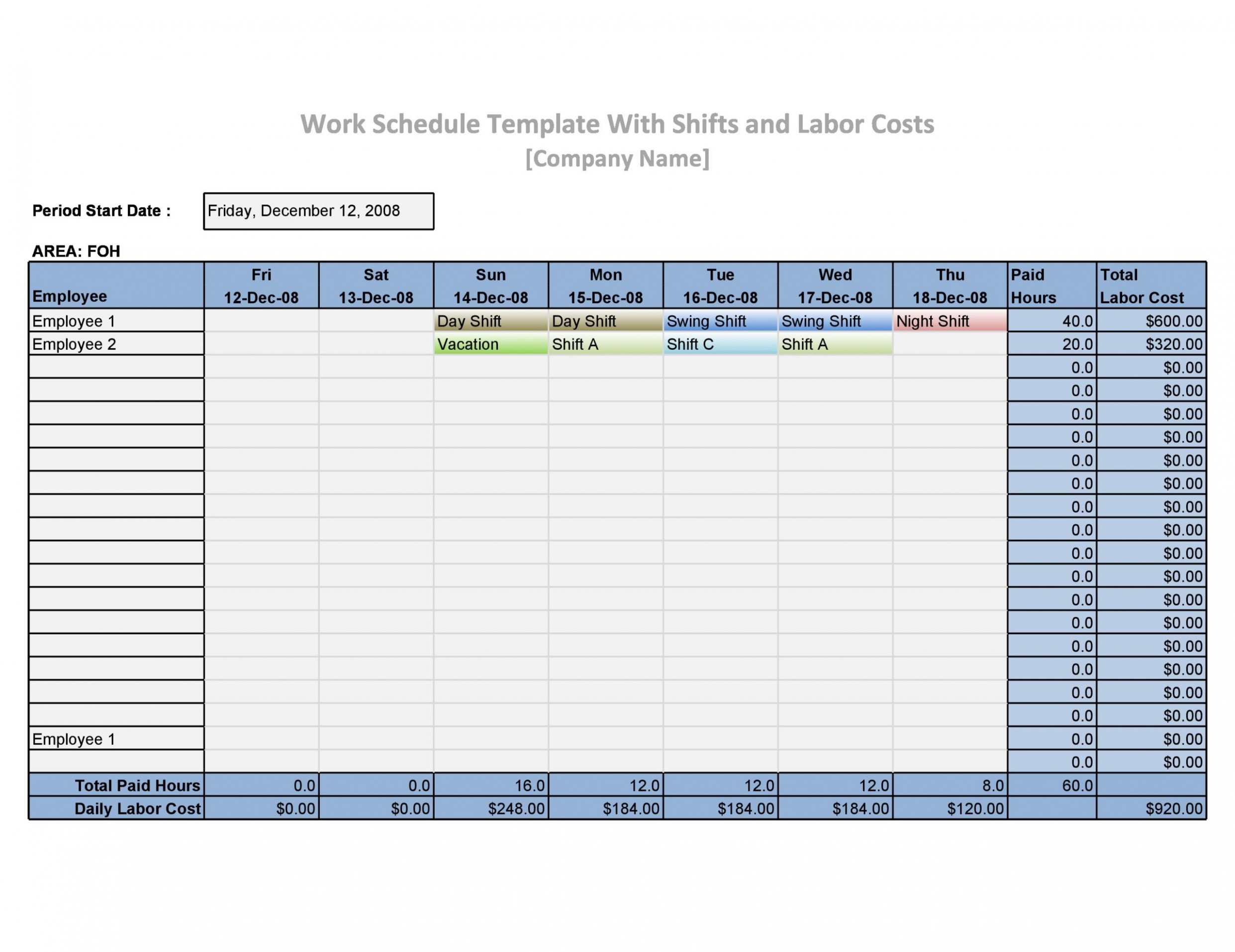 Labor Schedule Template