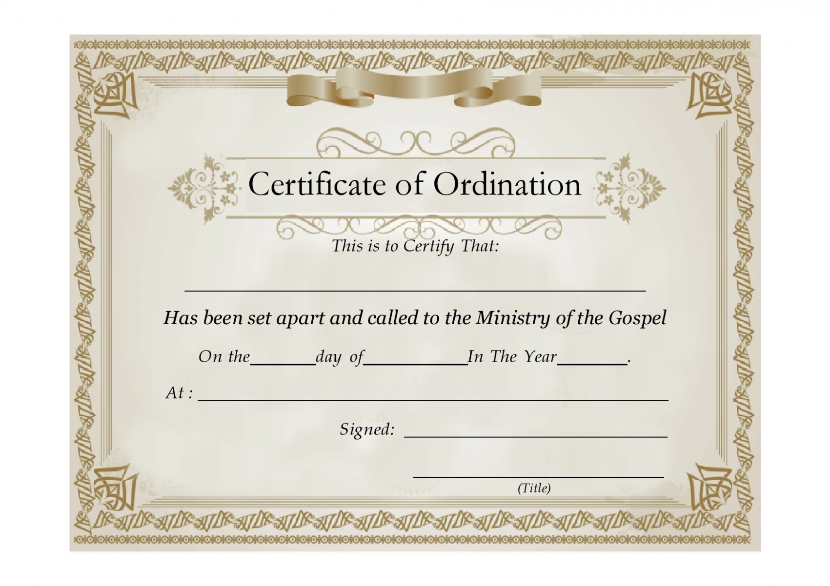 Pastor License Certificate Template