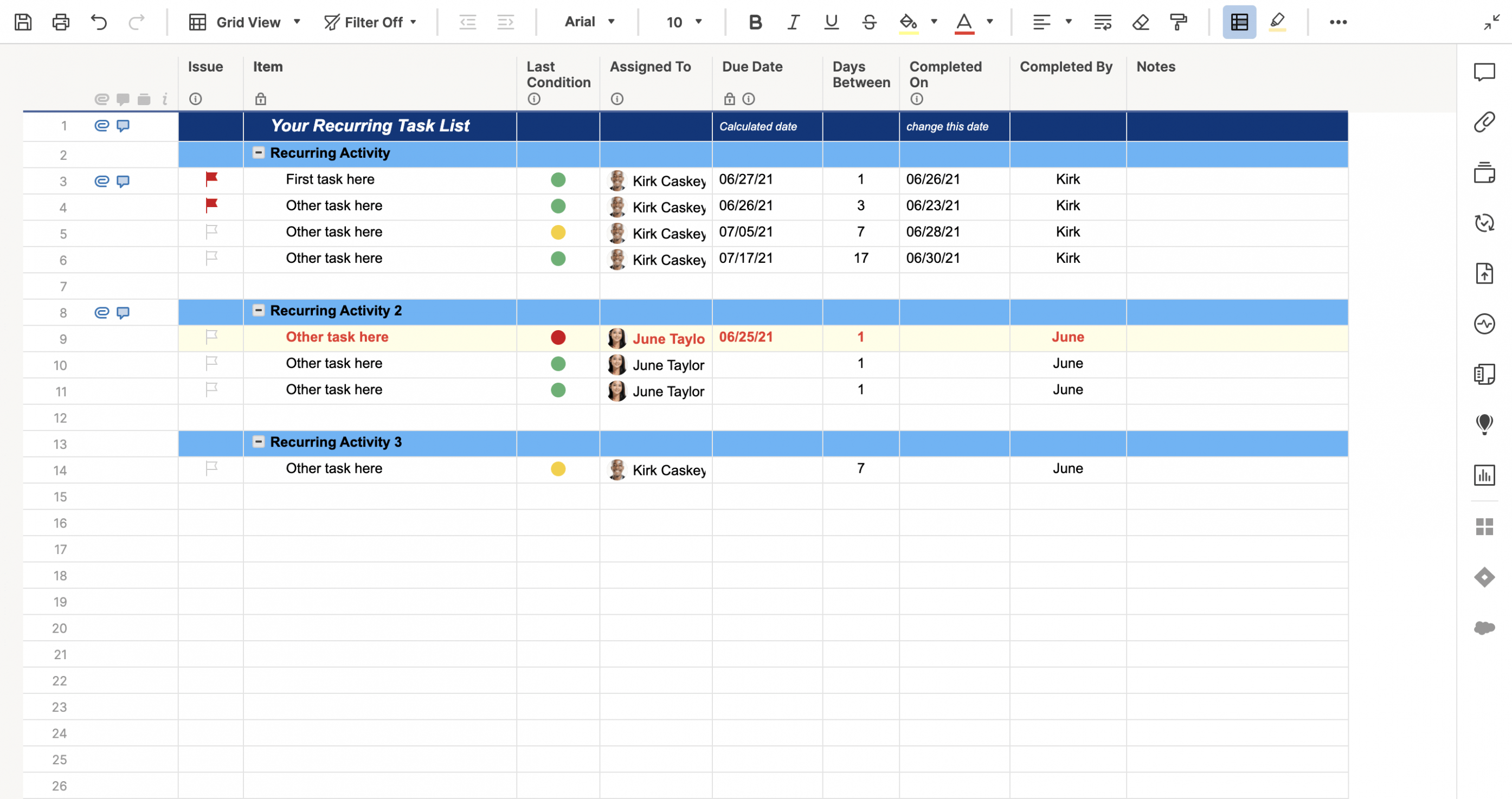 Recurring Schedule Template