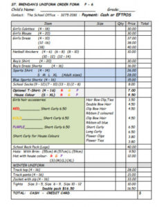 Blank Uniform Order Forms Printable