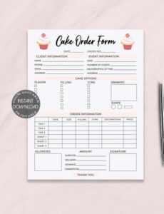 Cake Order Form Editable Template Bakery Order Form Receipt  Etsy Pdf Sample