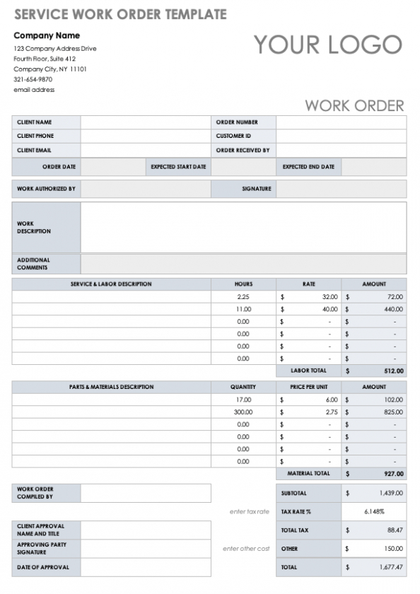 Custom 15 Free Work Order Templates  Smartsheet Pdf Sample