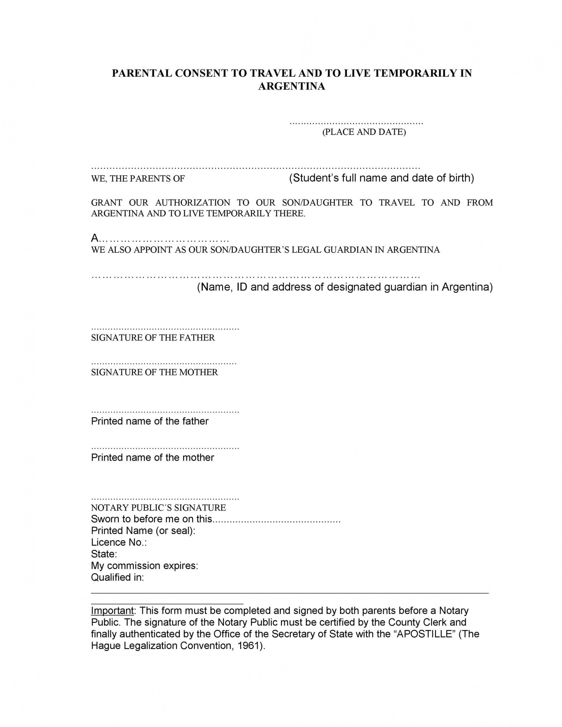 Custom 50 Printable Parental Consent Form &amp;Amp; Templates  Templatelab  Sample