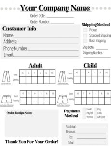 Custom Apparel Order Form Uniform Order Form Clothing Order Form Custom  Example