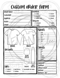 Custom Custom Shirt Order Form Png File For Instant Digital  Etsy Pdf Sample