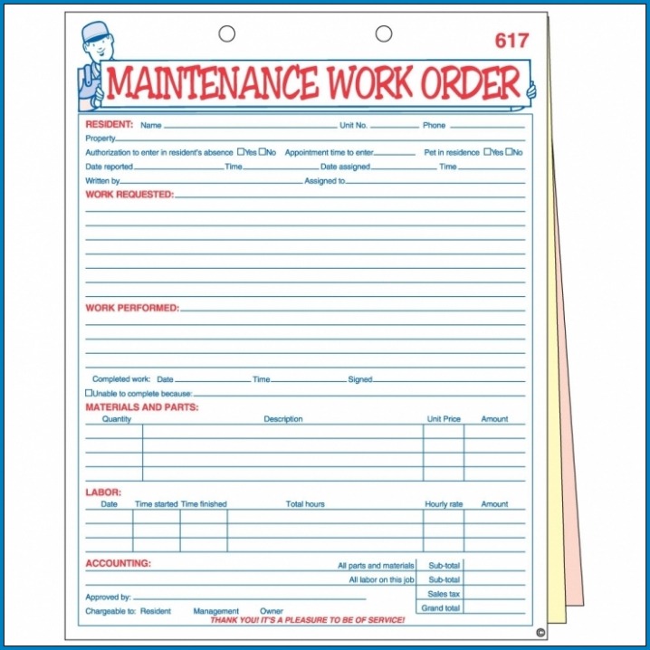 Custom √ Free Printable Maintenance Work Order Template Excel Sample