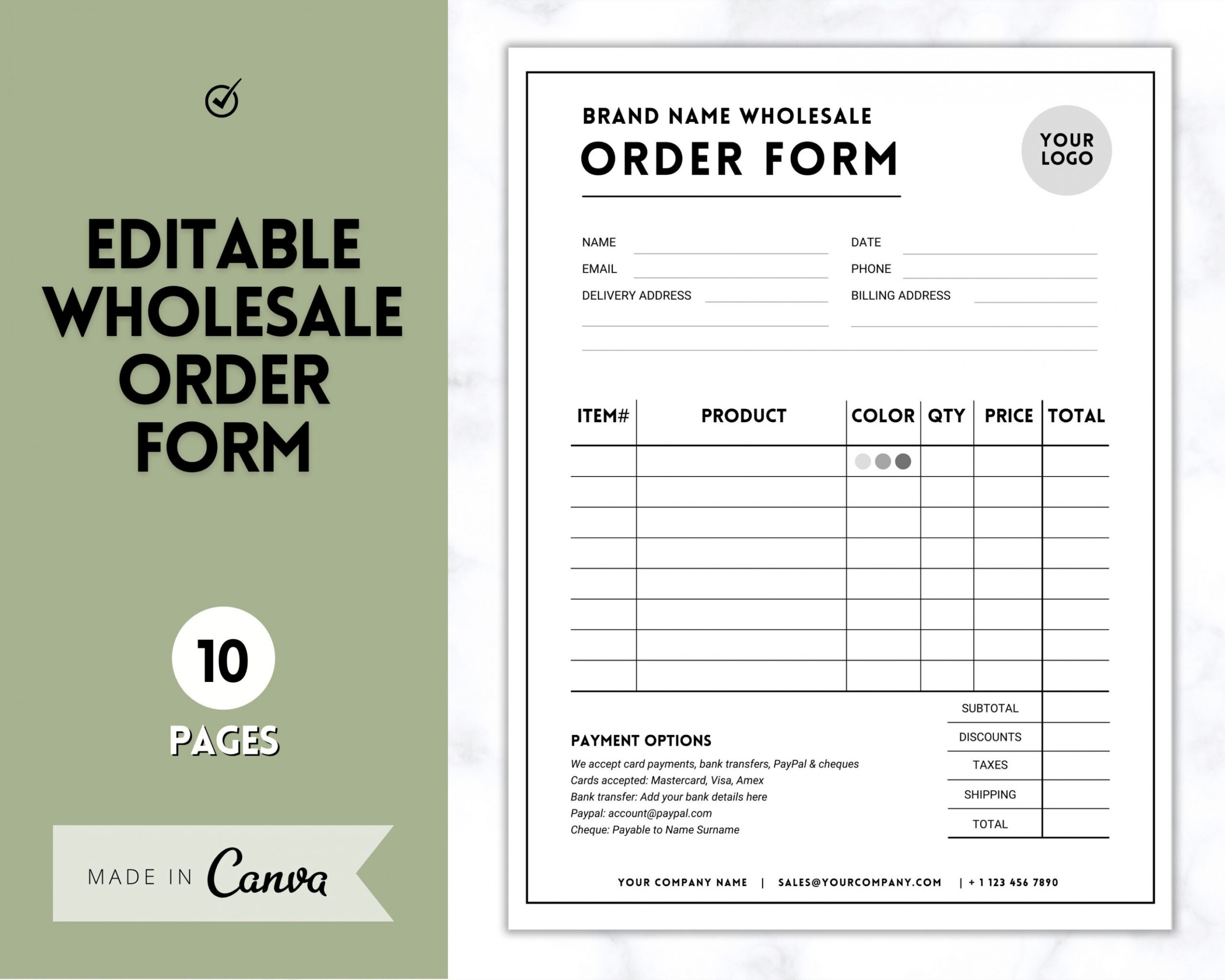 Custom Editable Wholesale Order Form Template Canva Template  Etsy Pdf