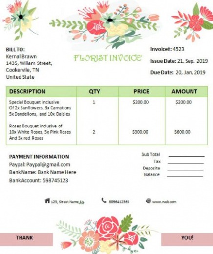 Custom Florist Invoice Template Create Download And Send Free Invoices  Template Sumo