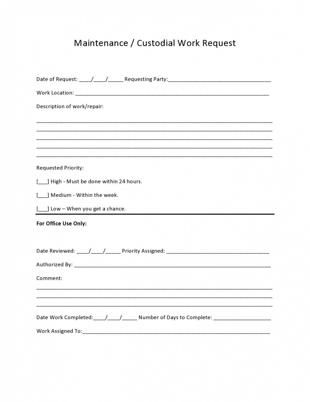 Custom Free Printable Maintenance Work Order Forms  Projectopenletter Doc