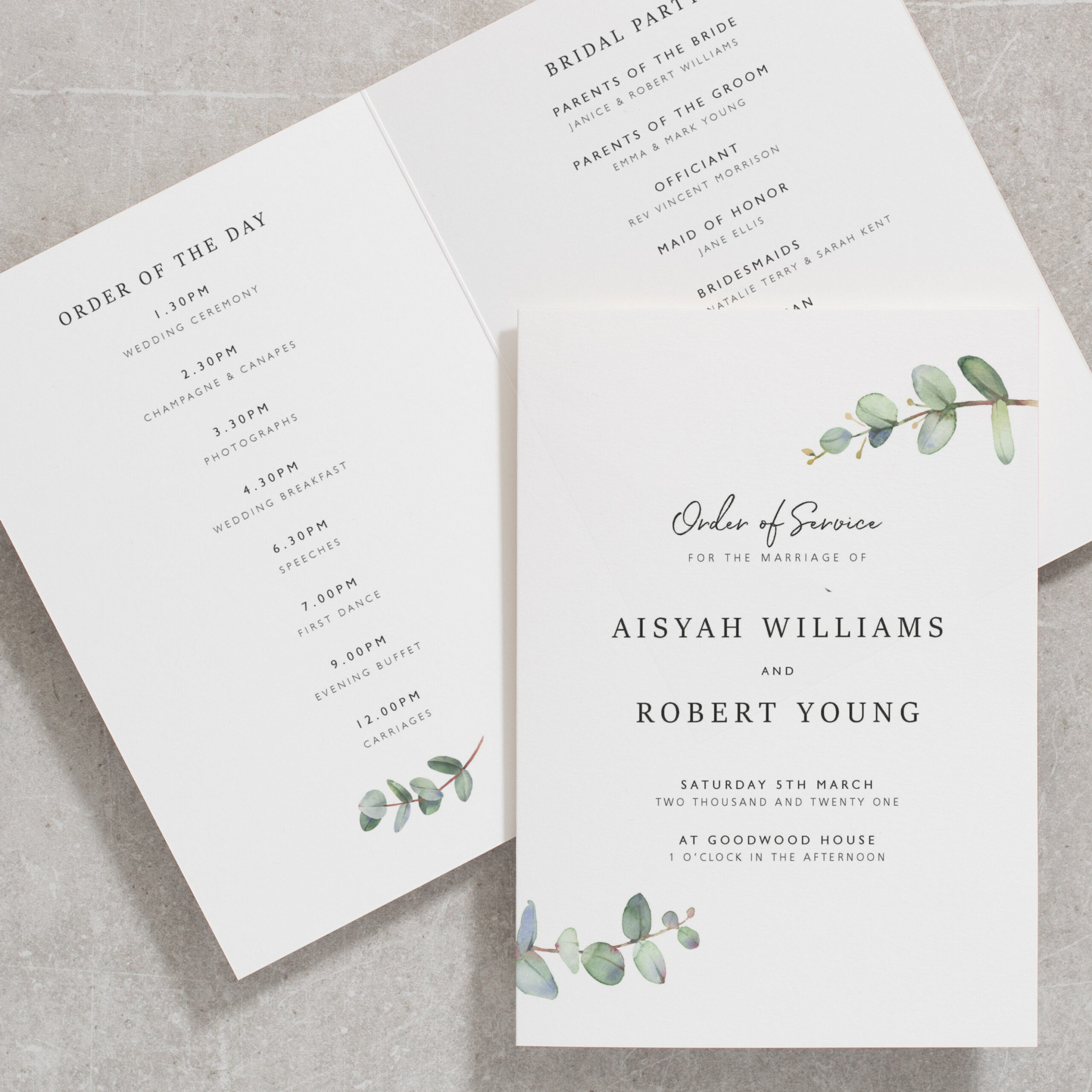 Custom Greenery Order Of Service Wedding Booklet Church Or Civil  Etsy Uk Excel Example