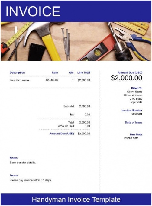 Custom Handyman Invoice Template  Get Free Templates  Freshbooks Pdf Sample