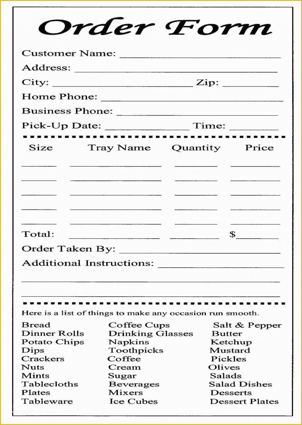 Custom Printable Food Order Template Excel Example