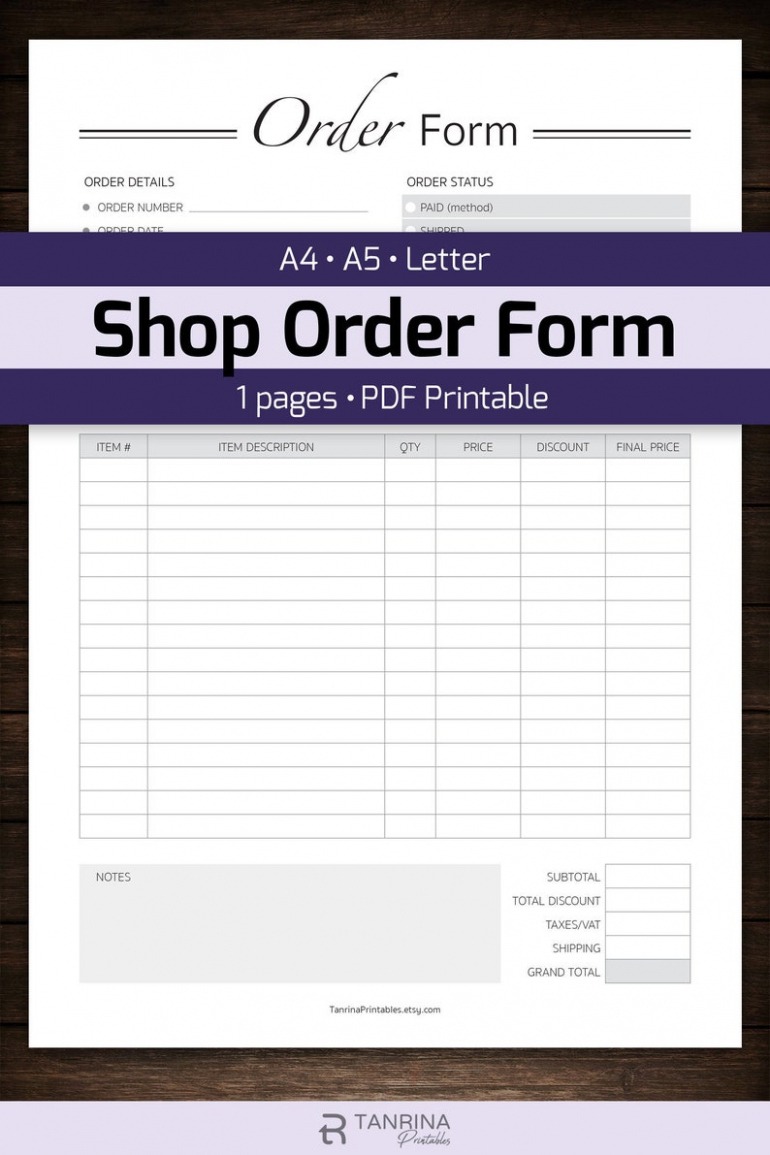 Custom Printable Order Form Template Custom Order Forms Small  Etsy Excel Sample