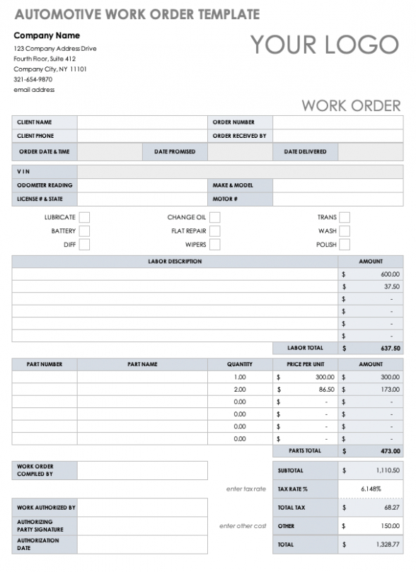 Editable 15 Free Work Order Templates Smartsheet  Free 27 Printable Work Order Forms In Pdf Excel Ms  Example