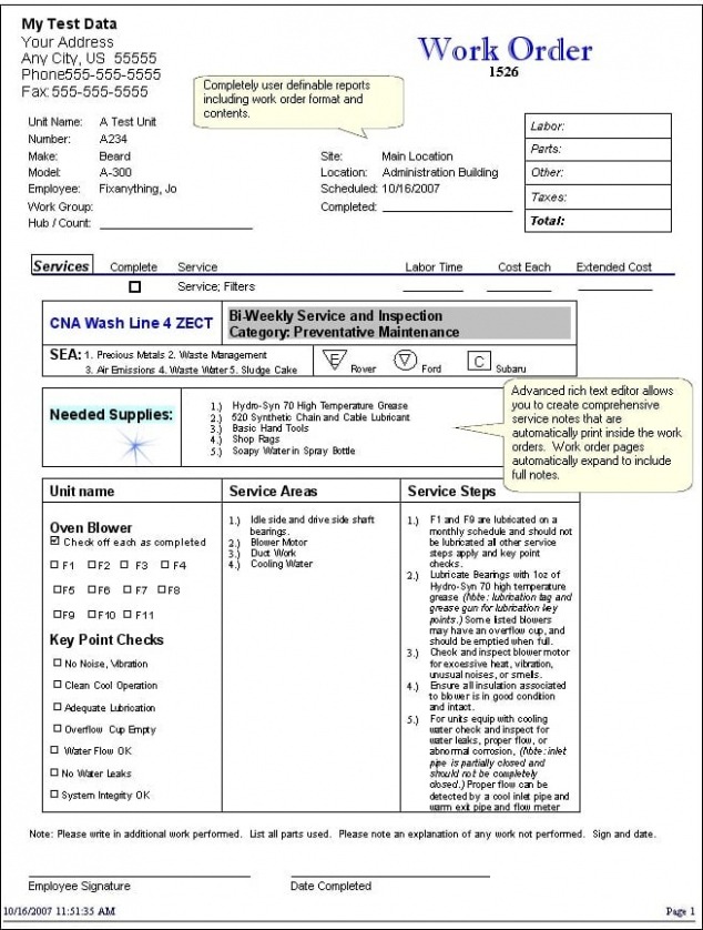 Editable 5 Work Order Templates  Free Sample Templates Doc Sample