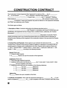 Editable Construction Contract Agreement 2022  Example