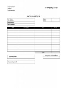 Editable Customer Work Order Template Excel