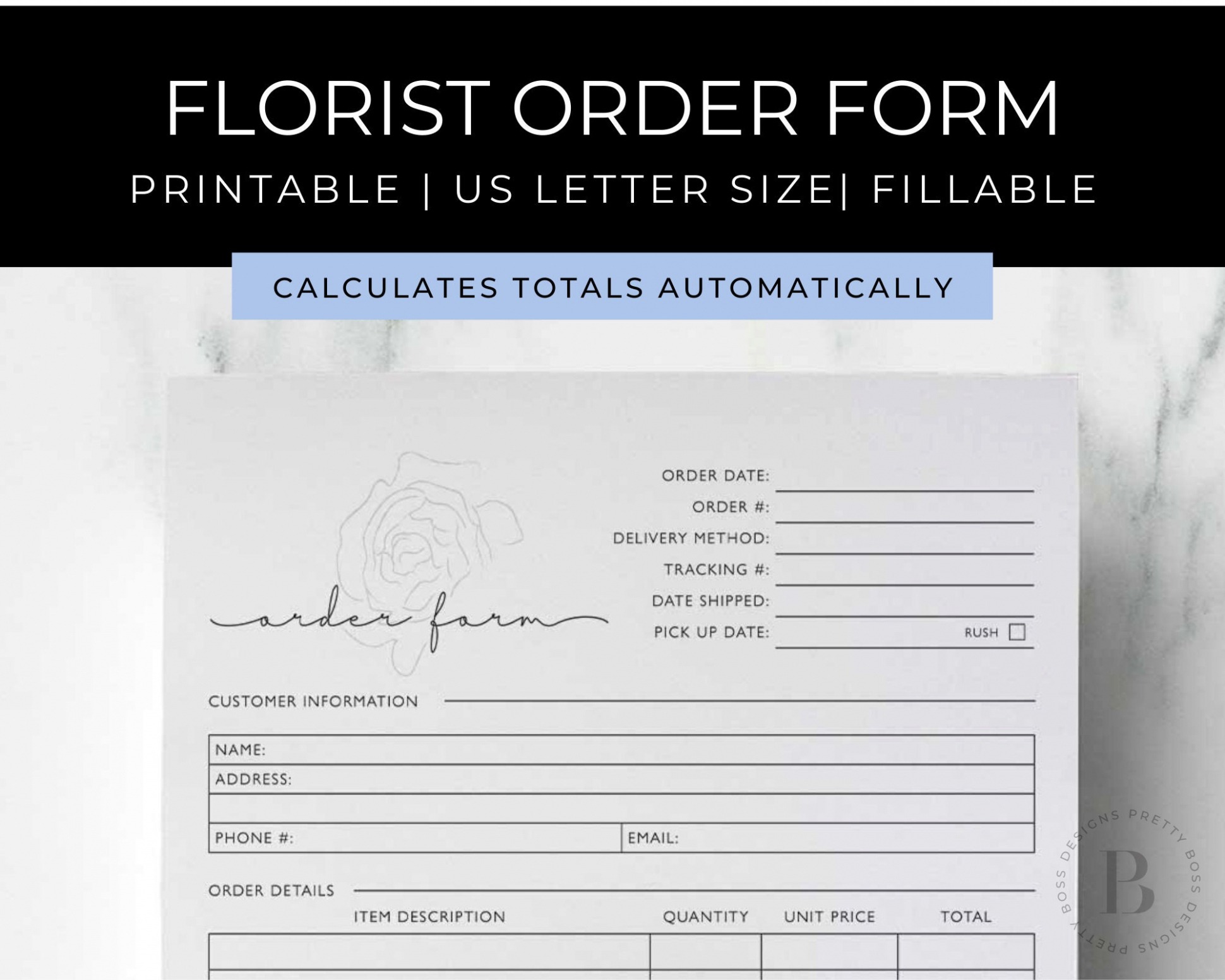 Editable Florist Order Form Printable Custom Order Form Template  Etsy Doc Sample