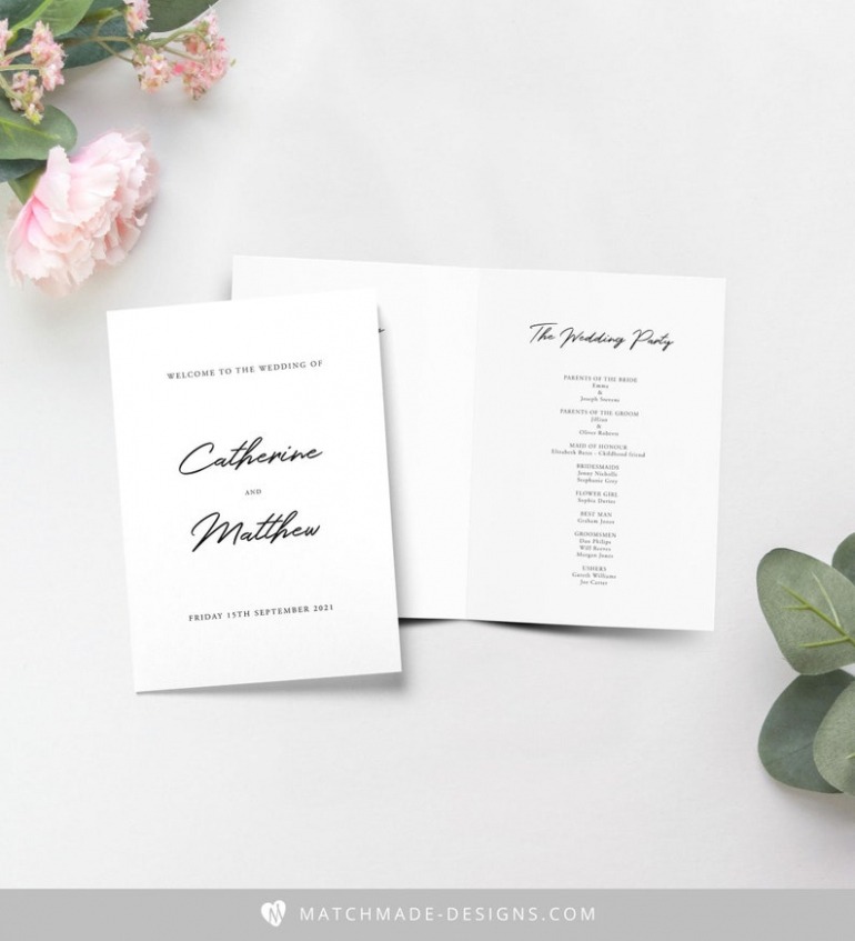 Editable Folded Order Of Service Template Simple Wedding Program  Etsy Word Sample