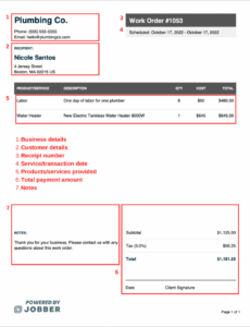 Editable Free Plumbing Work Order Template  Edit &amp;Amp; Download  Jobber Word Sample