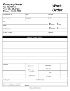 Editable Job Work Order Form Template Doc Sample
