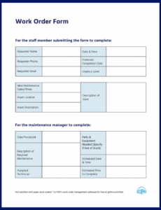 Editable Maintenance Work Order Form Free Downloadable Template  Fmx Word