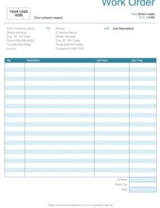 Editable Printable Blank Work Order Template  Printable Templates Free Doc Example