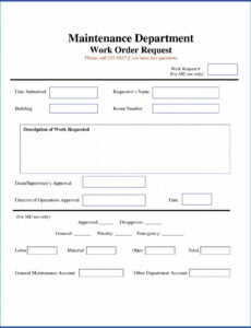 Editable Printable Maintenance Work Order Template  Form  Resume Examples Rg8Danvj1M Doc Sample