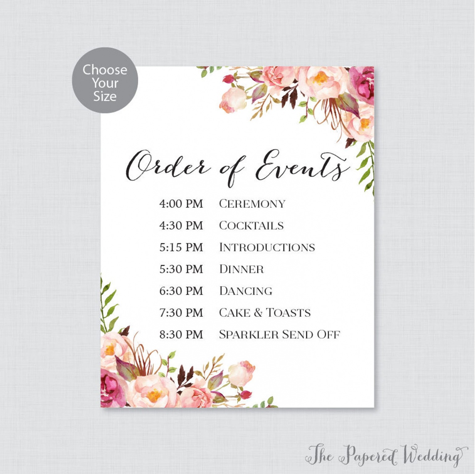 Editable Printable Order Of Events Sign Pink Wedding Order Of Events  Etsy Pdf Sample