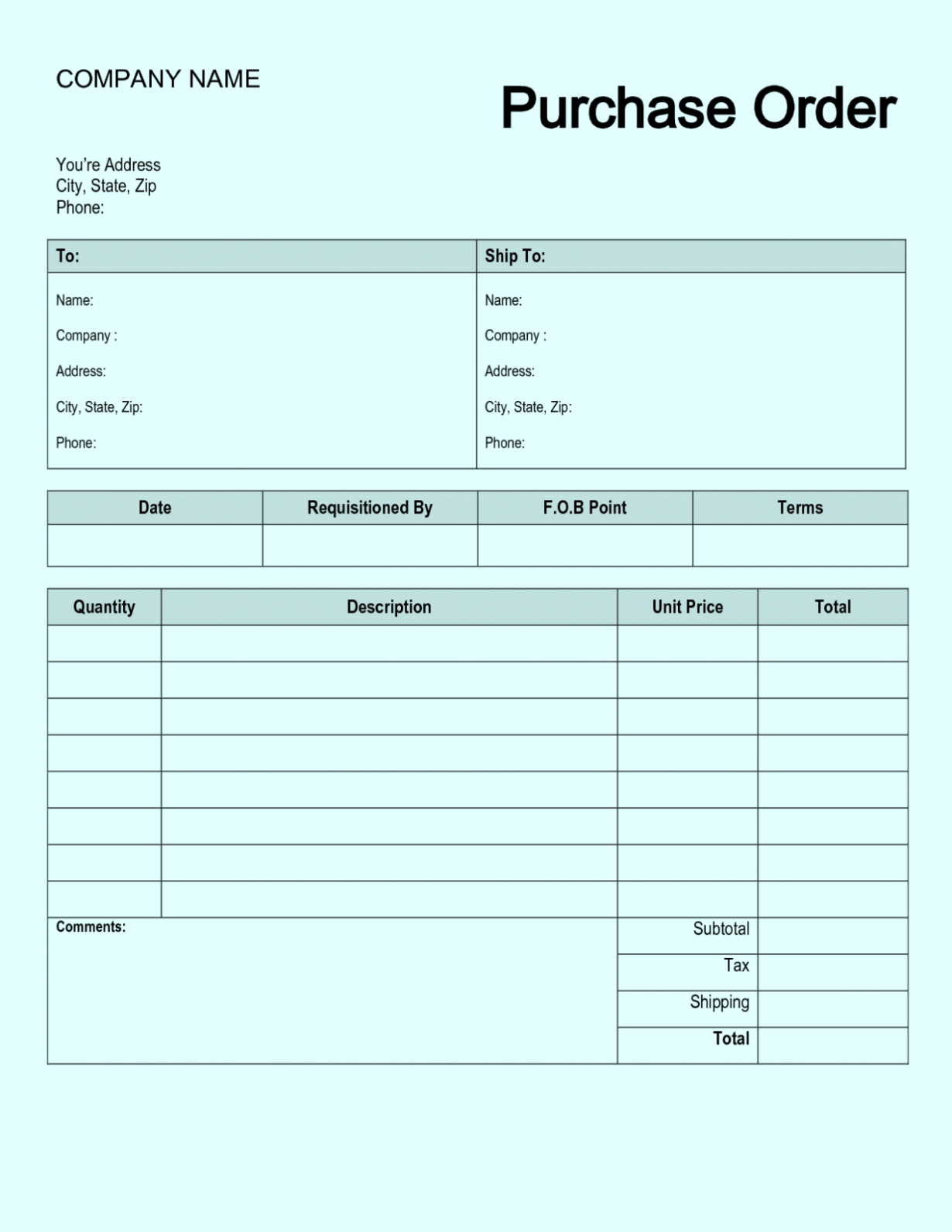Editable Purchase Order Form Example Doctemplates  Images And Photos Finder Word