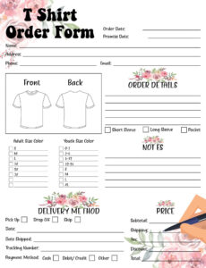 Editable Tshirt Order Form Template Printable Custom Shirt Order Form Order Excel