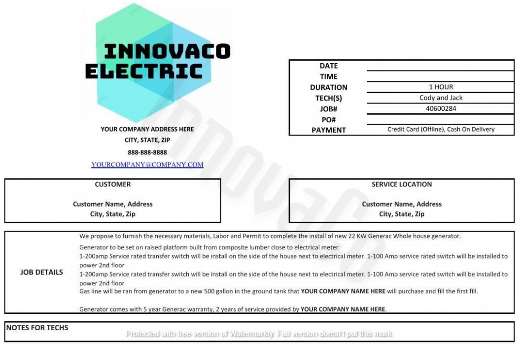 Editable Work Order Template Electrical Work Order Template Work  Etsy Pdf Example