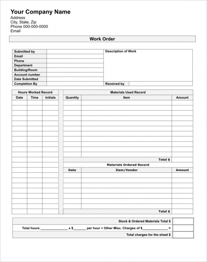 Editable Work Order Template  Full Size  Lighthouse Printing Doc Example