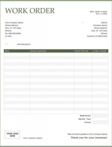 Editable Work Orders Free Work Order Form Template For Excel  Riset  Sample
