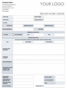 Free Auto Repair Shop Work Order Template  Free Printable Templates  Example