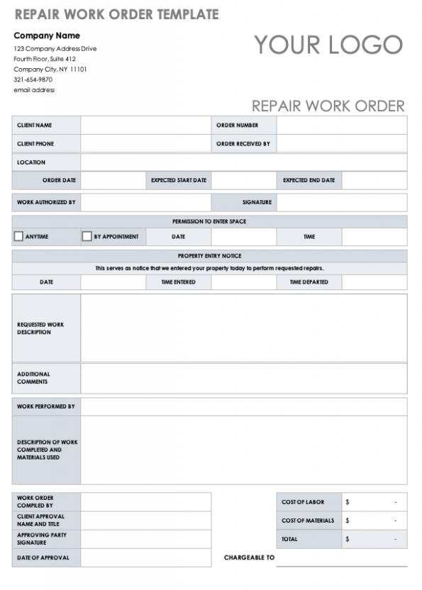 Free Auto Repair Shop Work Order Template  Free Printable Templates  Example