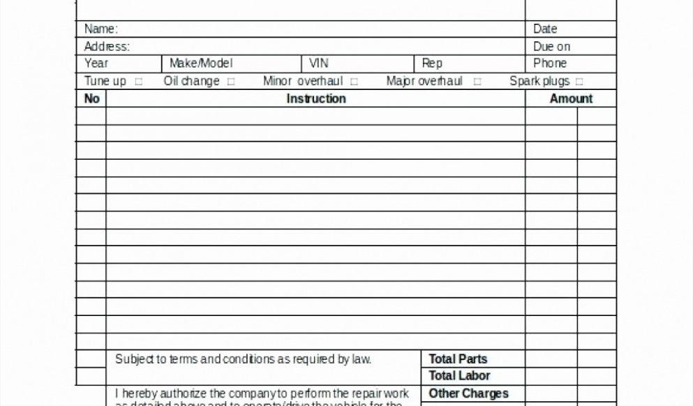 Free  Automotive Work Order Template  Stcharleschill Template Pdf Example