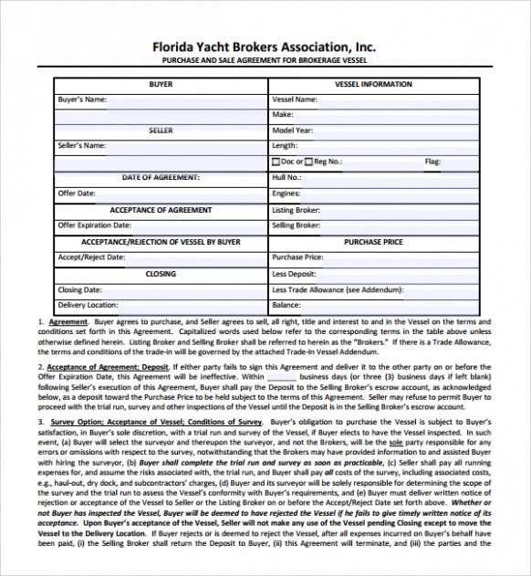 Free  Boat Purchase Agreement Template Word Sample