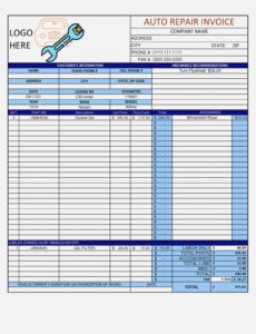 Free Custom Automotive Repair Invoice Template For Quickbooks  Cards Design Templates Excel Sample