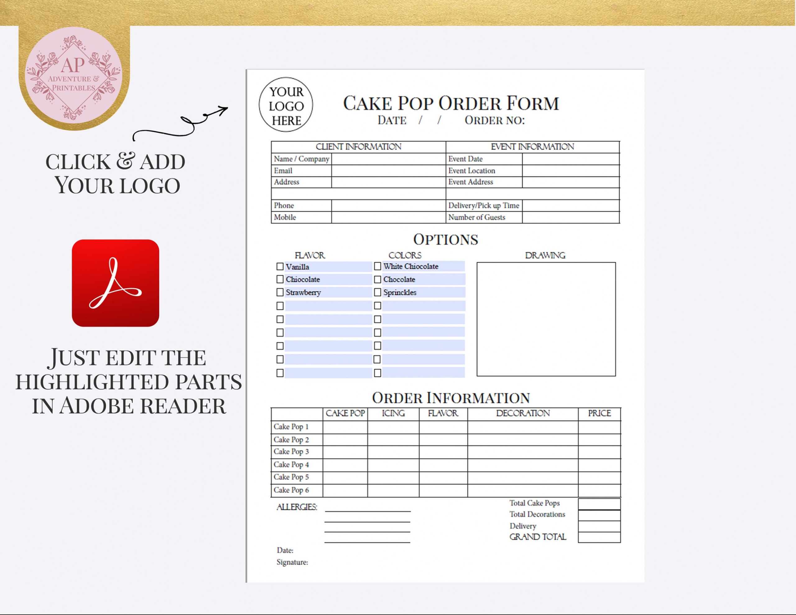 Free  Custom Cake Pop Order Form Bakery Forms Cake Pop Order Form  Etsy Uk