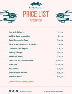 Free Custom Car Detailing Price List Template Here Are The Free Price List Templates That You Can Use And Print Pdf Example