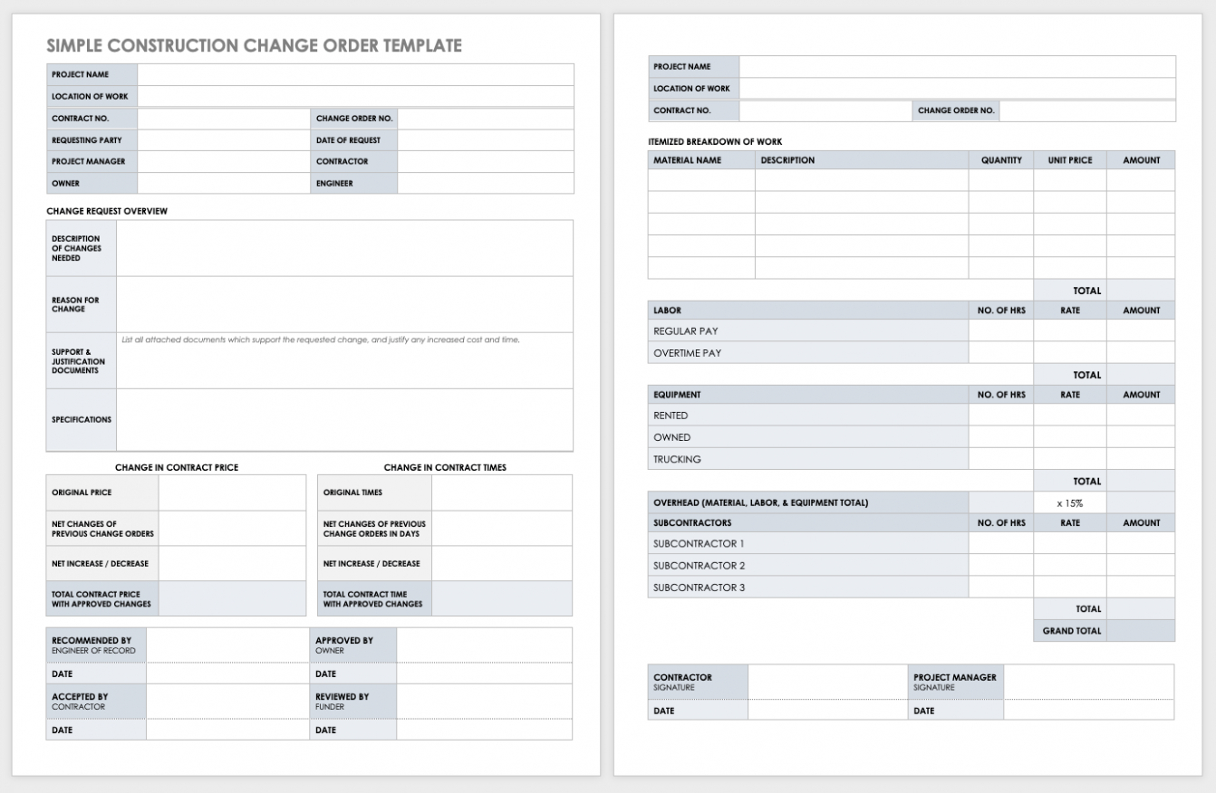 Free Custom Deductive Change Order Example  18 Printable Change Order Template Forms  Fillable  Sample