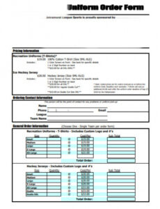 Free Custom Free 22 Uniform Order Forms In Pdf  Ms Word  Xls Doc