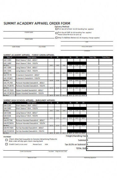 Free Custom Free 52 Apparel Order Forms In Pdf  Ms Word  Xls Word Example
