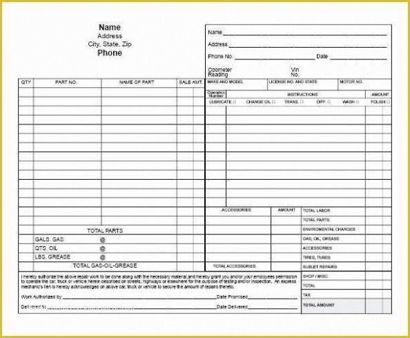 Free Custom Free Printable Work Order Template Of Automotive Repair Orders Word Sample