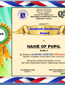 Free Custom Procedure On Ranking Pupils Excellence Award Certificate &amp;Amp; Token Word Example