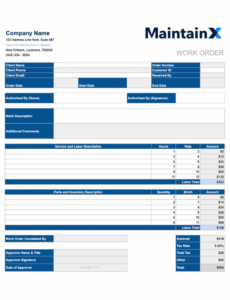 Free Downloadable Work Order Templates  Example