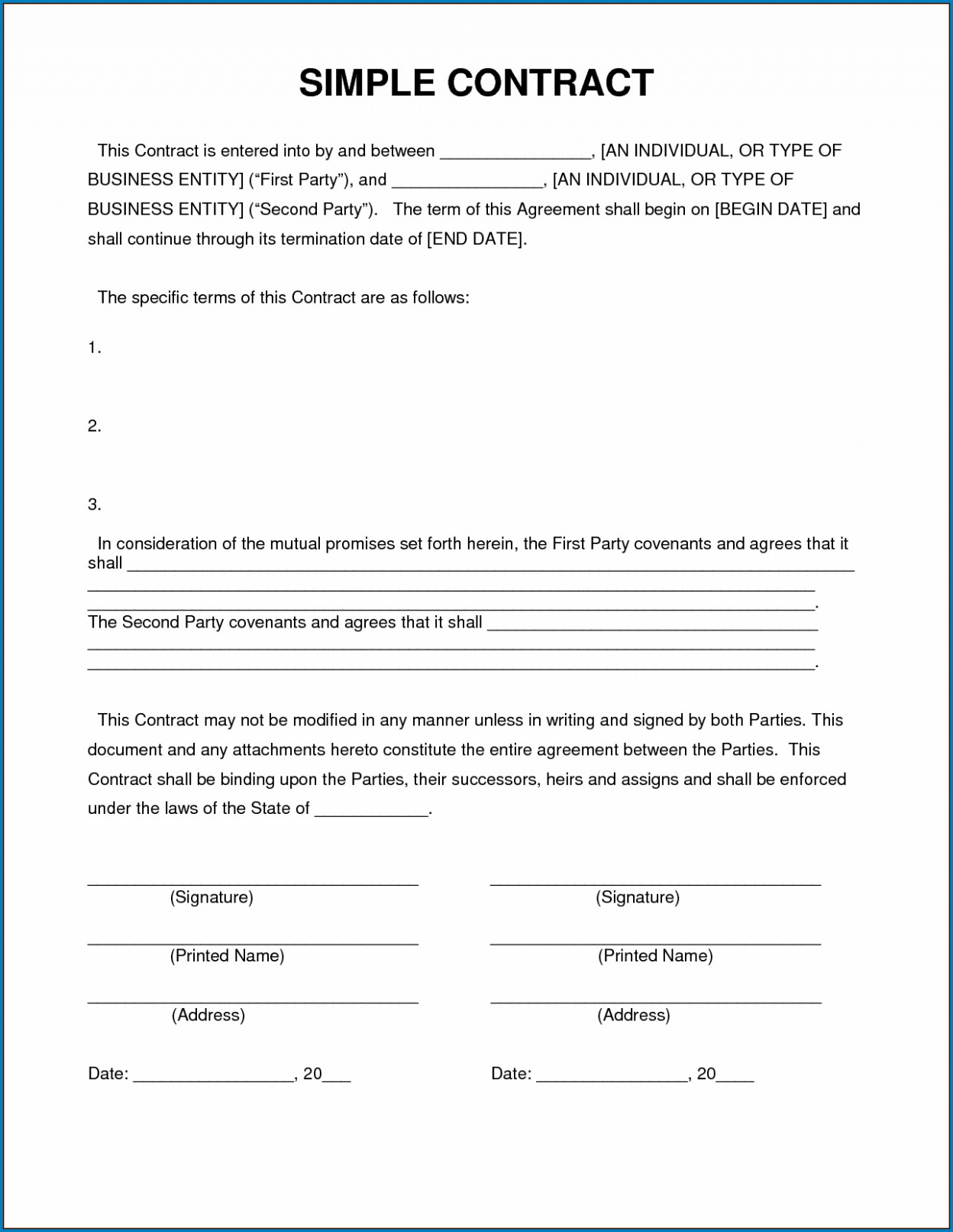 Free  √ Free Printable Simple Contractor Agreement Template Doc Sample